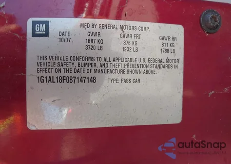 2008 Chevrolet Cobalt Lt из США, поврежденный, VIN 1G1AL18F087147148